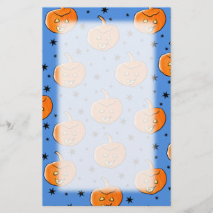 Blue and Orange Halloween Pumpkin Pattern Stationery
