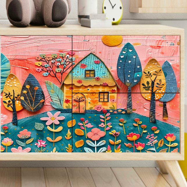 Blue and Orange House Decoupage Tissue Paper (Creator Uploaded)