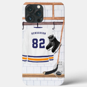 Blue and Orange Ice Hockey   Monogram Jersey iPhone 13 Pro Max Case