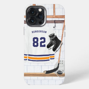 Blue and Orange Ice Hockey   Monogram Jersey iPhone 13 Pro Max Case