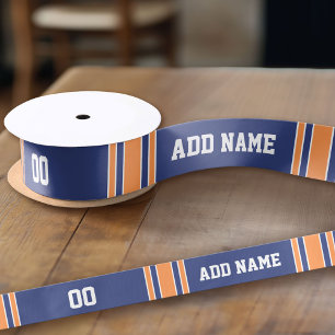 Blue and Orange Jersey Stripes Custom Name Number Satin Ribbon