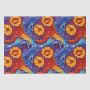 Blue and Orange Jewel Tone Mosaic Glass Pattern Tissue Paper