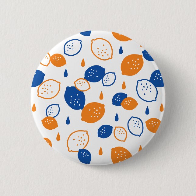 Blue and Orange Lemon Pattern Playful Fruit-Themed 6 Cm Round Badge (Front)