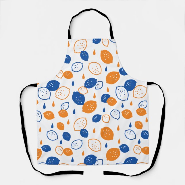 Blue and Orange Lemon Pattern Playful Fruit-Themed Apron (Front)