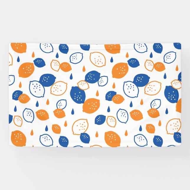 Blue and Orange Lemon Pattern Playful Fruit-Themed Banner (Horizontal)