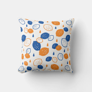 Blue and Orange Lemon Pattern Playful Fruit-Themed Cushion