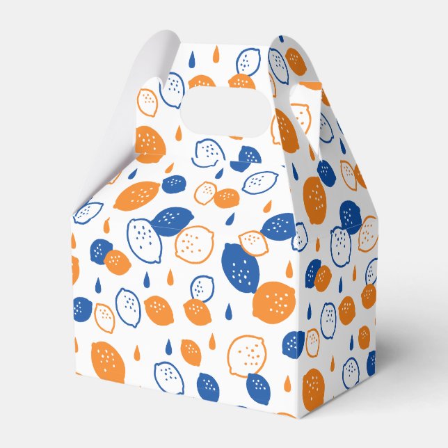 Blue and Orange Lemon Pattern Playful Fruit-Themed Favour Box (Front Side)