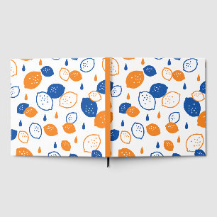 Blue and Orange Lemon Pattern Playful Fruit-Themed Guest Book