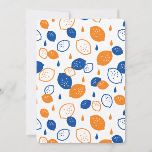 Blue and Orange Lemon Pattern Playful Fruit-Themed Invitation