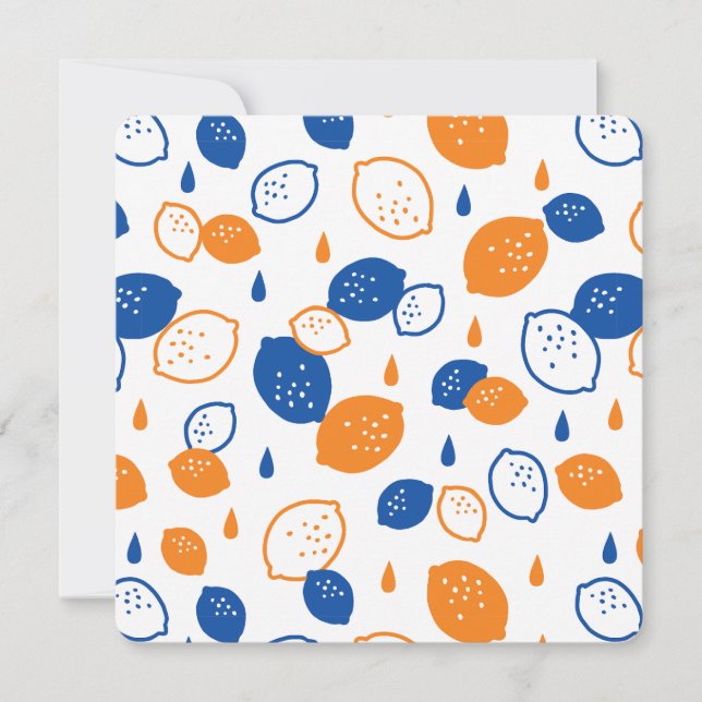 Blue and Orange Lemon Pattern Playful Fruit-Themed Invitation (Front)
