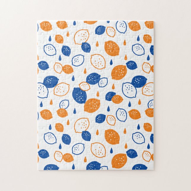 Blue and Orange Lemon Pattern Playful Fruit-Themed Jigsaw Puzzle (Vertical)