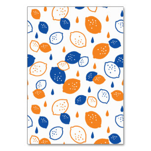 Blue and Orange Lemon Pattern Playful Fruit-Themed Table Number