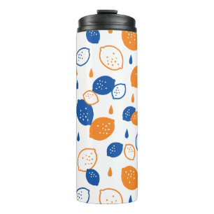 Blue and Orange Lemon Pattern Playful Fruit-Themed Thermal Tumbler