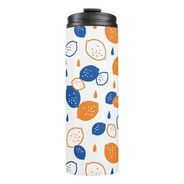Blue and Orange Lemon Pattern Playful Fruit-Themed Thermal Tumbler (Front)