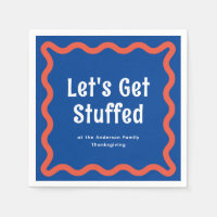 Blue and Orange Let's Get Stuffed Wavy Square