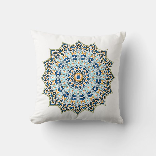 Blue and Orange Mandala Pillow (Front)