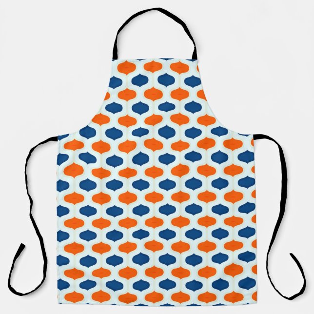 Blue and Orange Mod Revival Pattern Apron (Front)