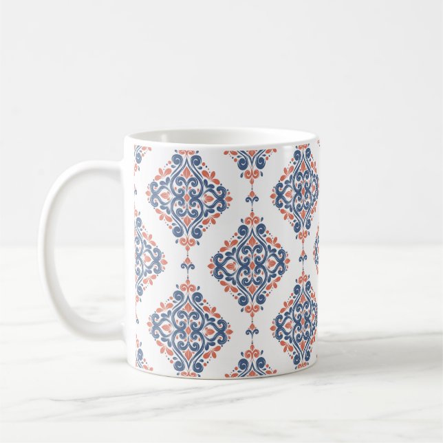Blue and orange ornamental seamless pattern. Vinta Coffee Mug (Left)