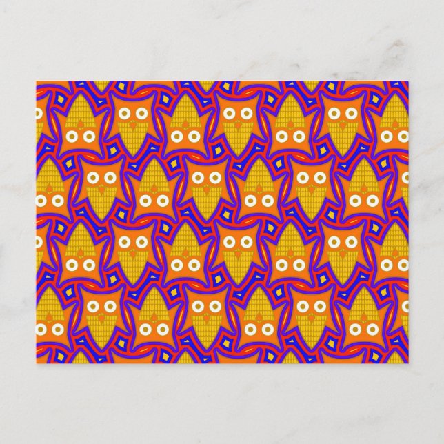 Blue and Orange Owl Pattern Postcard (Front)