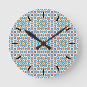 Blue and Orange Pattern Round Clock
