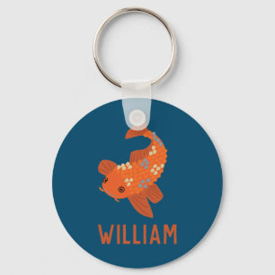 Blue and Orange Personalised Koi Goldfish Key Ring