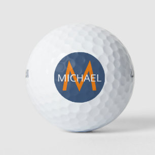 Blue and Orange Personalised Name Initial Monogram Golf Balls