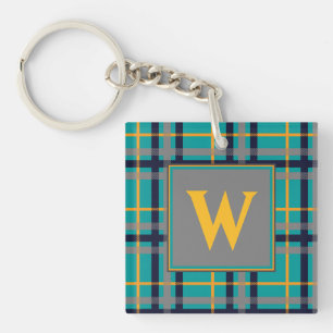 Blue and Orange Plaid Acrylic Keychain