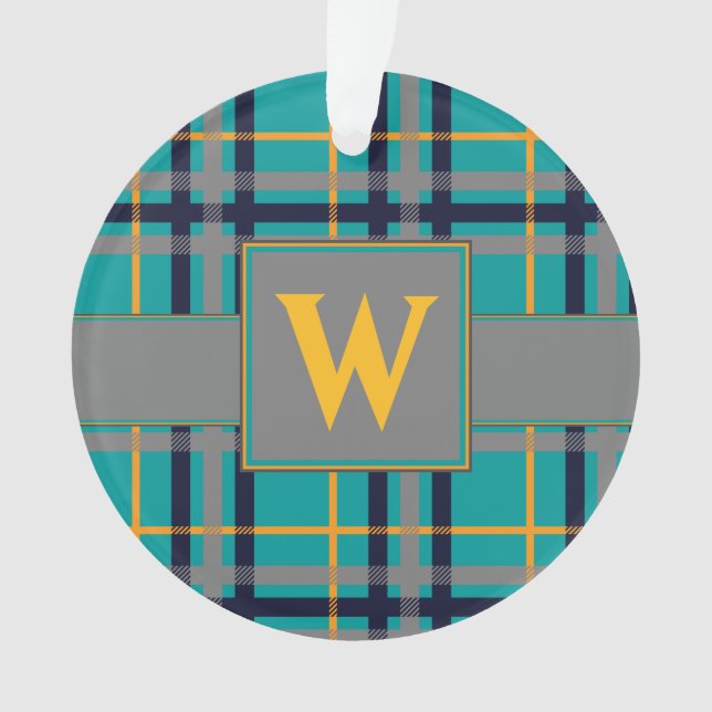 Blue and Orange Plaid Acrylic Ornament (Front)