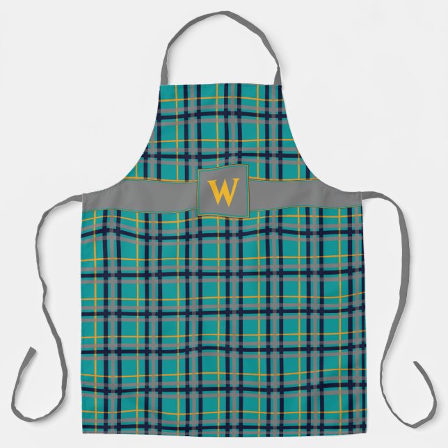 Blue and Orange Plaid All-Over Print Apron (Front)