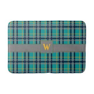 Blue and Orange Plaid Bath Mat