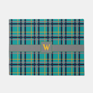 Blue and Orange Plaid Doormat