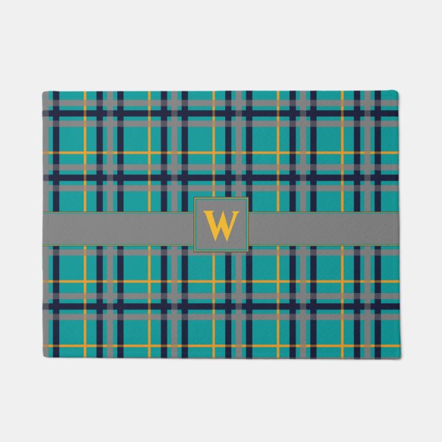 Blue and Orange Plaid Doormat (Front)