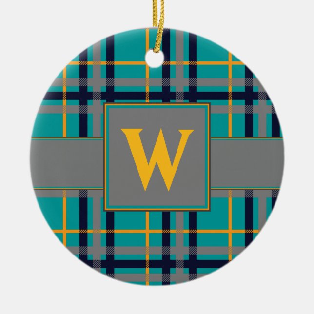 Blue and Orange Plaid Ornament (Front)
