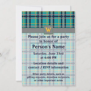 Blue and Orange Plaid Party Invitation