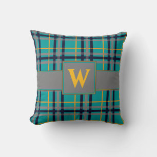 Blue and Orange Plaid Pillow