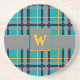 Blue and Orange Plaid Sandstone Coaster