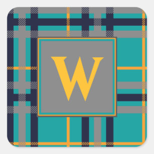 Blue and Orange Plaid Sticker