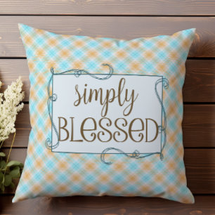 Blue and Orange Plaid Tartan Simply Blessed Cushion
