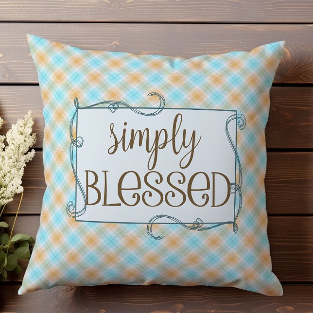 Blue and Orange Plaid Tartan Simply Blessed Cushion (Creator Uploaded)