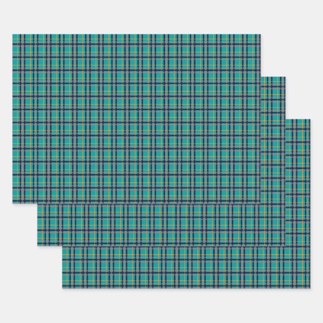 Blue and Orange Plaid Wrapping Paper Set (Set)