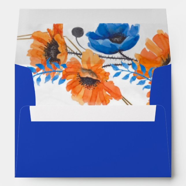 Blue and Orange Poppy Floral Wedding Envelope (Back (Bottom))