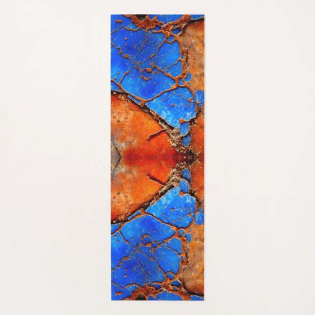 Blue and Orange Rusty Metal Yoga Mat (Front)