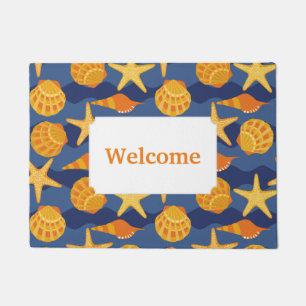 Blue And Orange Seashell Pattern   Add Your Text Doormat