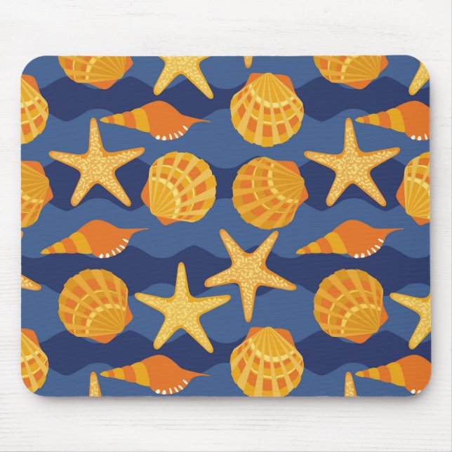 Blue And Orange Seashell Pattern Mouse Pad (Front)