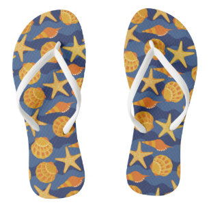 Blue And Orange Seashell Pattern Thongs