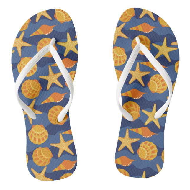 Blue And Orange Seashell Pattern Thongs (Footbed)
