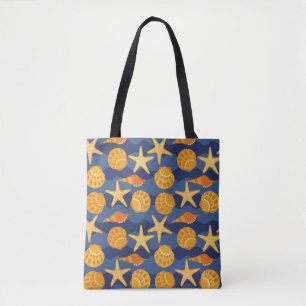Blue And Orange Seashell Pattern Tote Bag