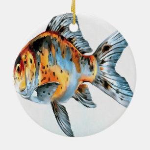 Blue and Orange Shubunkin Goldfish Ceramic Ornament
