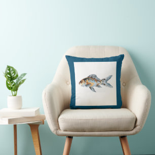 Blue and Orange Shubunkin Goldfish Fine Art Cushion