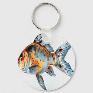 Blue and Orange Shubunkin Goldfish Key Ring